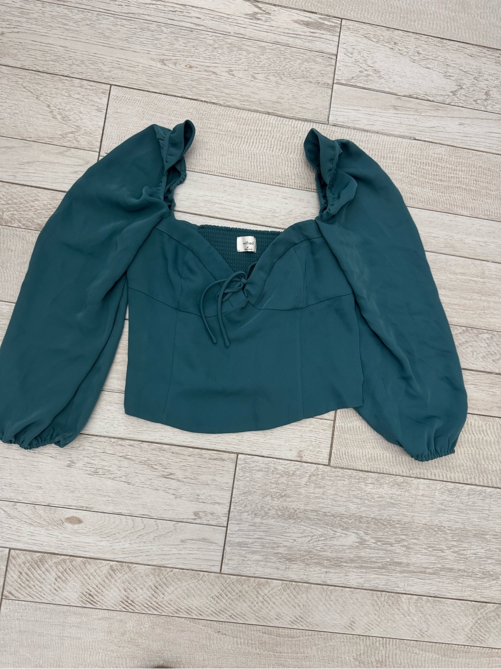 Wilfred Teal Puff-Sleeve Tie-Front Crop Top